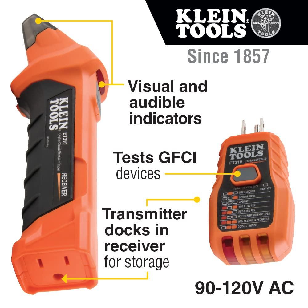 imageKlein Tools ET310 AC Circuit Breaker Finder Electric and Voltage Tester with Integrated GFCI Outlet Tester3Piece Kit