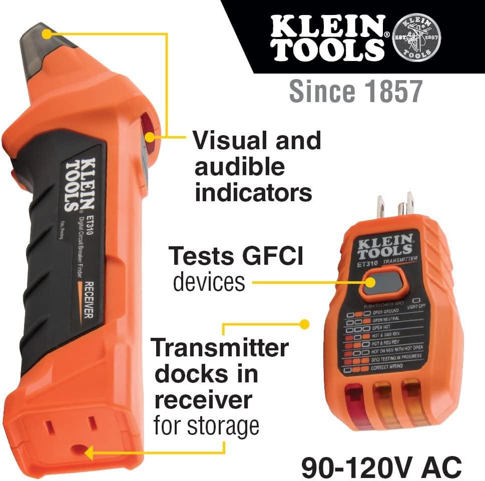 imageKlein Tools ET310KIT AC Circuit Breaker Finder Kit Electric Tester GFCI Tester Leads Adapters and Case