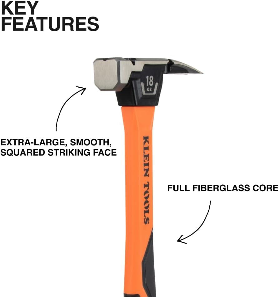 imageKlein Tools H80920S Smooth Face Framing Hammer with Straight Claw 20Ounce Forged Steel Magnetic Nail Puller and ExtraLarge Squared Strike Face18 oz