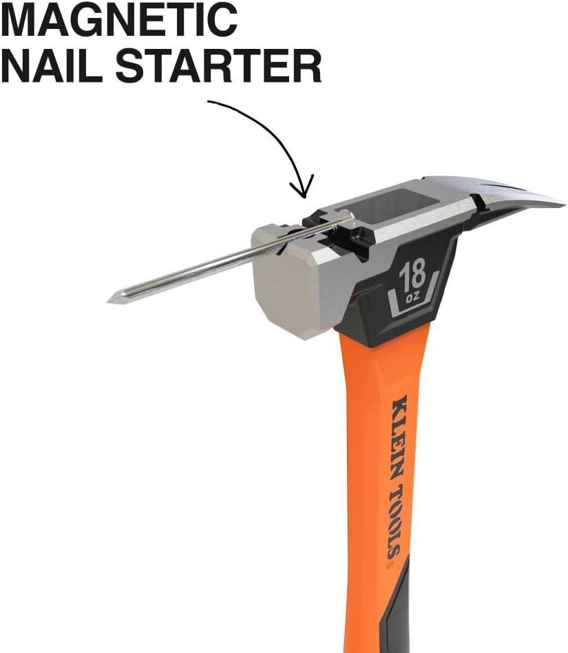 imageKlein Tools H80920S Smooth Face Framing Hammer with Straight Claw 20Ounce Forged Steel Magnetic Nail Puller and ExtraLarge Squared Strike Face18 oz