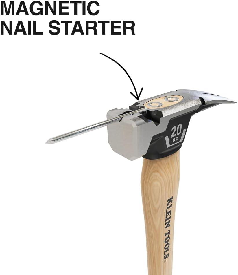 imageKlein Tools H80920S Smooth Face Framing Hammer with Straight Claw 20Ounce Forged Steel Magnetic Nail Puller and ExtraLarge Squared Strike Face20 oz