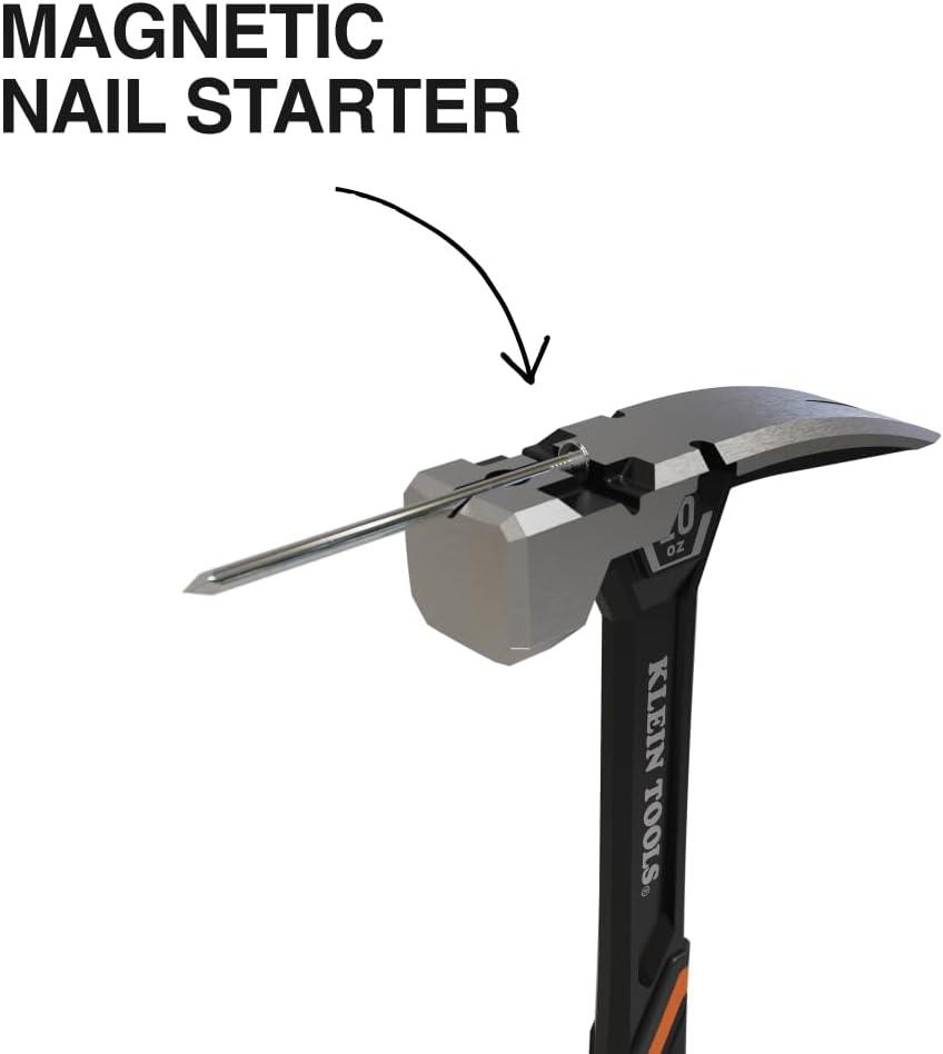 imageKlein Tools H80920S Smooth Face Framing Hammer with Straight Claw 20Ounce Forged Steel Magnetic Nail Puller and ExtraLarge Squared Strike Face20 oz