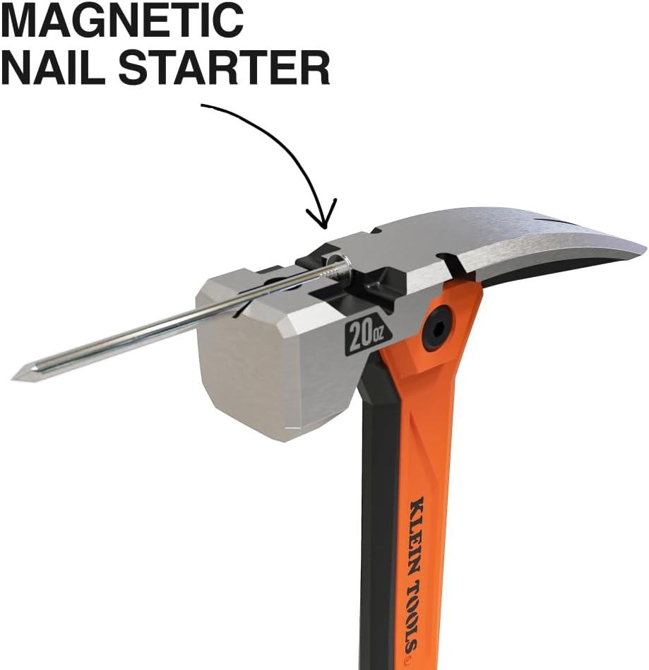 imageKlein Tools H80920S Smooth Face Framing Hammer with Straight Claw 20Ounce Forged Steel Magnetic Nail Puller and ExtraLarge Squared Strike Face20 oz