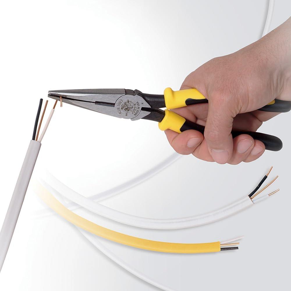 imageKlein Tools J2038 8Inch Needle Nose Pliers Heavy Duty Cutting Extended Handles High Leverage Induction Hardened with HotRiveted JointSide Cutters wStripping
