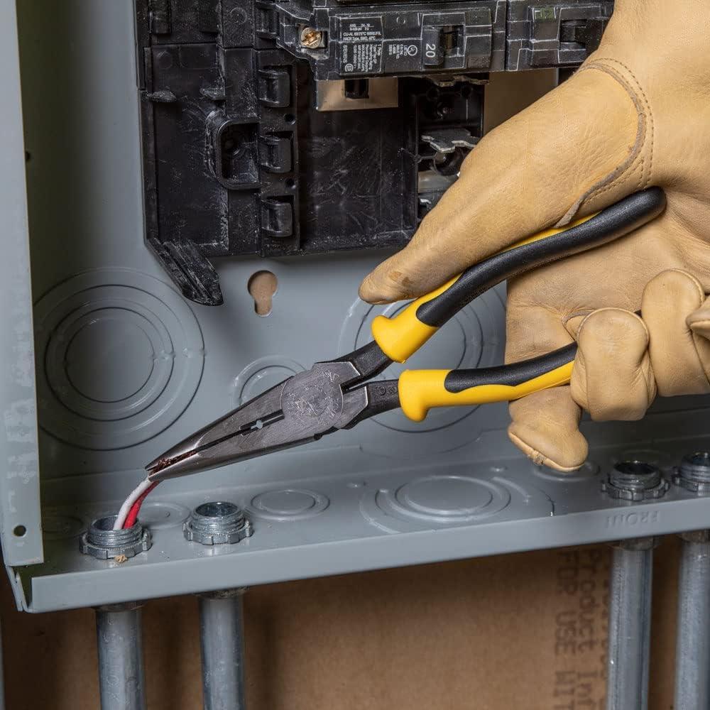 imageKlein Tools J2038 8Inch Needle Nose Pliers Heavy Duty Cutting Extended Handles High Leverage Induction Hardened with HotRiveted JointSide Cutters wStripping