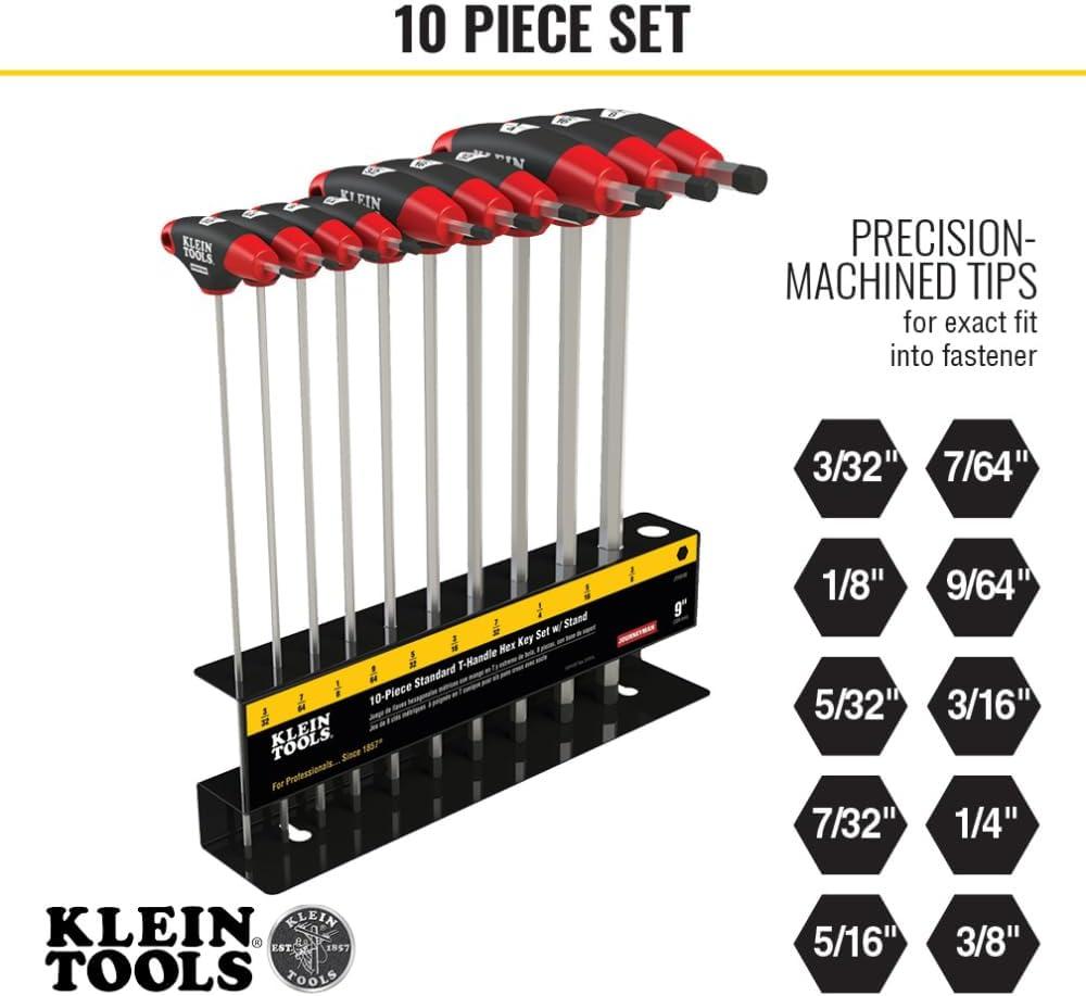 imageKlein Tools JTH910E THandle Hex Key Set SAE Inch Sizes Allen Wrench Set with 9Inch Blades Stand Included 10Piece
