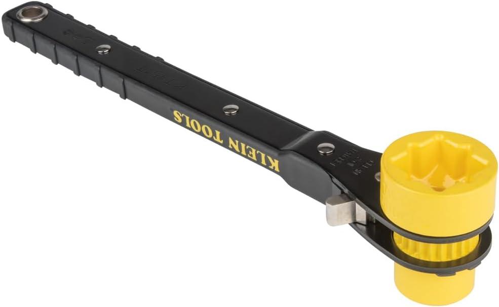 imageKlein Tools KT151T Linemans Ratcheting Wrench with BoltThrough Design 34Inch 1316Inch 1Inch x 118Inch Combination Square Socket