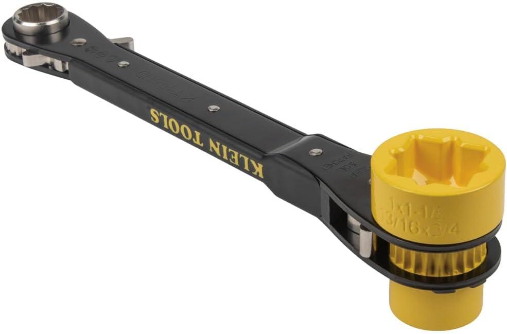 imageKlein Tools KT155T 6In1 Linemans Ratcheting Wrench with Bolt Through Design and Bright Yellow SocketOne Size