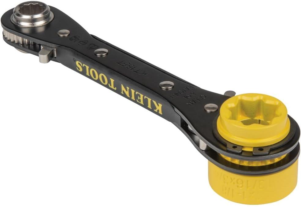 imageKlein Tools KT155T 6In1 Linemans Ratcheting Wrench with Bolt Through Design and Bright Yellow SocketOne Size