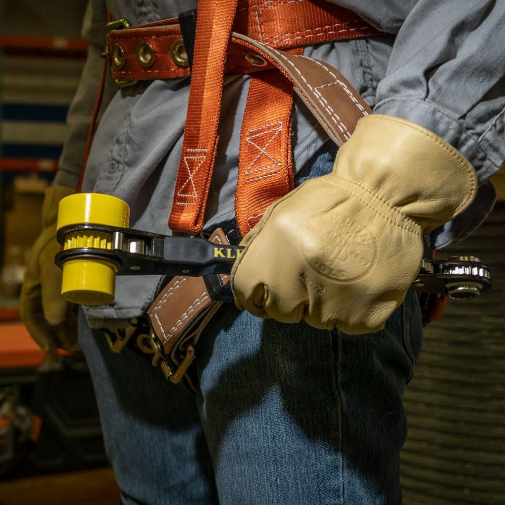 imageKlein Tools KT155T 6In1 Linemans Ratcheting Wrench with Bolt Through Design and Bright Yellow SocketOne Size