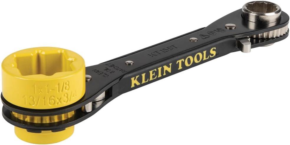 imageKlein Tools KT155T 6In1 Linemans Ratcheting Wrench with Bolt Through Design and Bright Yellow SocketOne Size