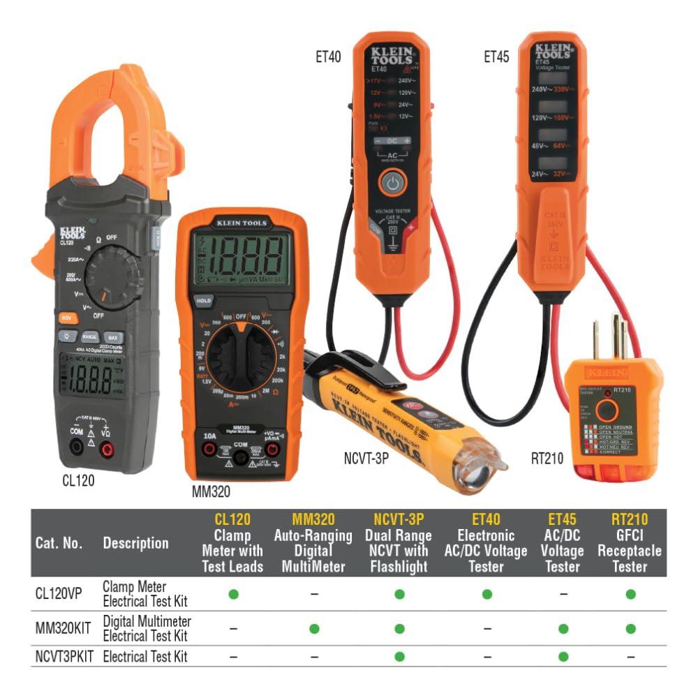 imageKlein Tools MM320KIT Digital Multimeter Electrical Test Kit NonContact Voltage Tester Receptacle Tester Carrying Case and BatteriesTester Kit