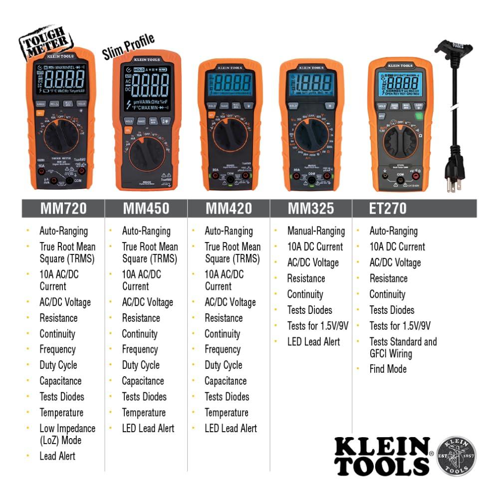 imageKlein Tools MM420 Digital Multimeter AutoRanging TRMS Multimeter 600V ACDC Voltage 10A ACDC Current 50 MOhms ResistanceAutoRanging