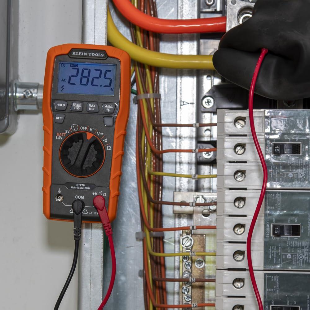 imageKlein Tools MM420 Digital Multimeter AutoRanging TRMS Multimeter 600V ACDC Voltage 10A ACDC Current 50 MOhms ResistanceGFCI Receptacle Tester