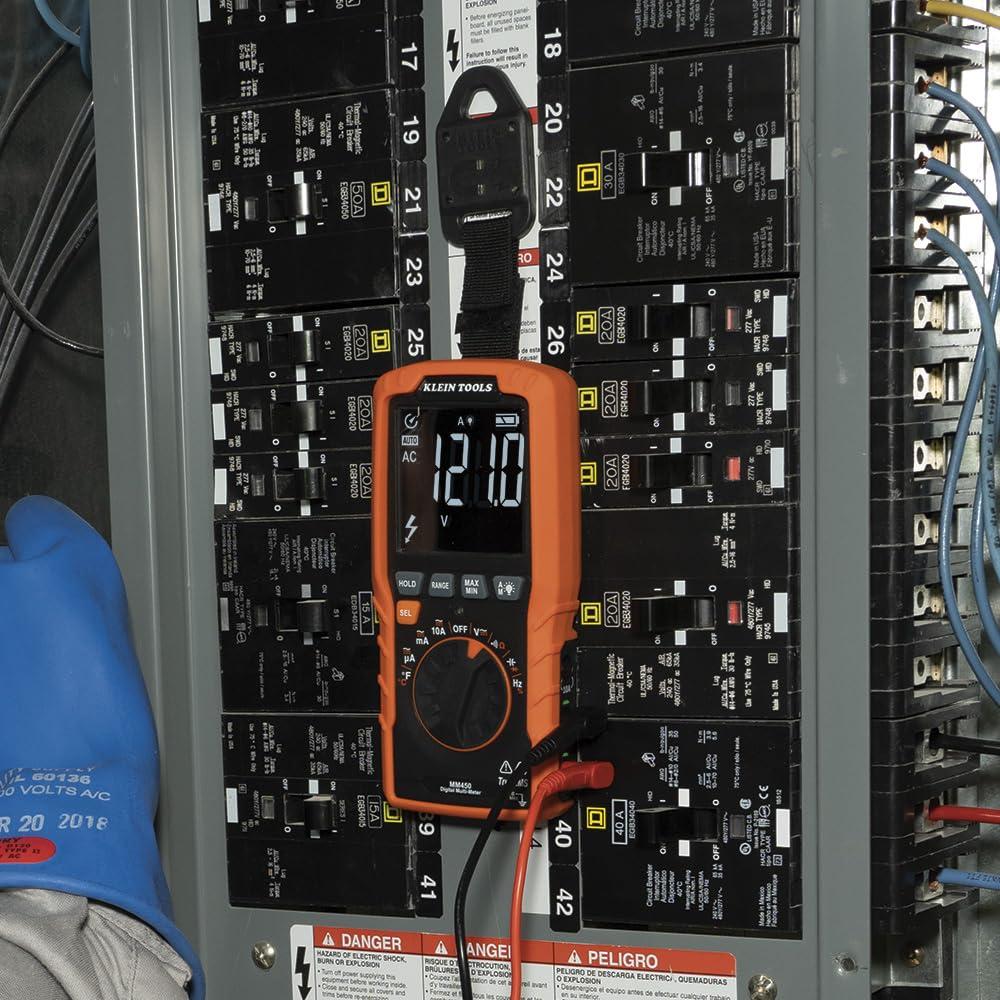 imageKlein Tools MM420 Digital Multimeter AutoRanging TRMS Multimeter 600V ACDC Voltage 10A ACDC Current 50 MOhms ResistanceSlim Meter