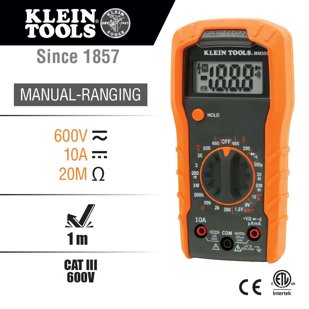 imageKlein Tools MM420 Digital Multimeter AutoRanging TRMS Multimeter 600V ACDC Voltage 10A ACDC Current 50 MOhms ResistanceTest Kit
