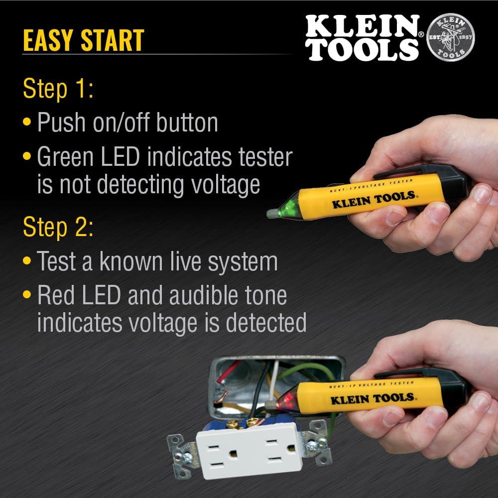 imageKlein Tools NCVT1P Voltage Tester NonContact Low Voltage Tester Pen 50V to 1000V AC Audible and Flashing LED Alarms Pocket ClipNCVT Pen