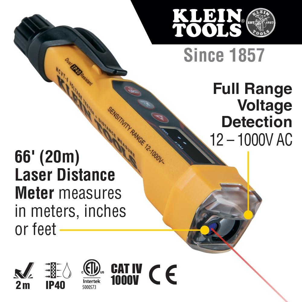 imageKlein Tools NCVT4IR NonContact Voltage Tester 12  1000V AC Pen with IR Thermometer 22 to 482Degree Fahrenheit LED and Audible Alarms Pocket Clipwith Laser Distance Meter