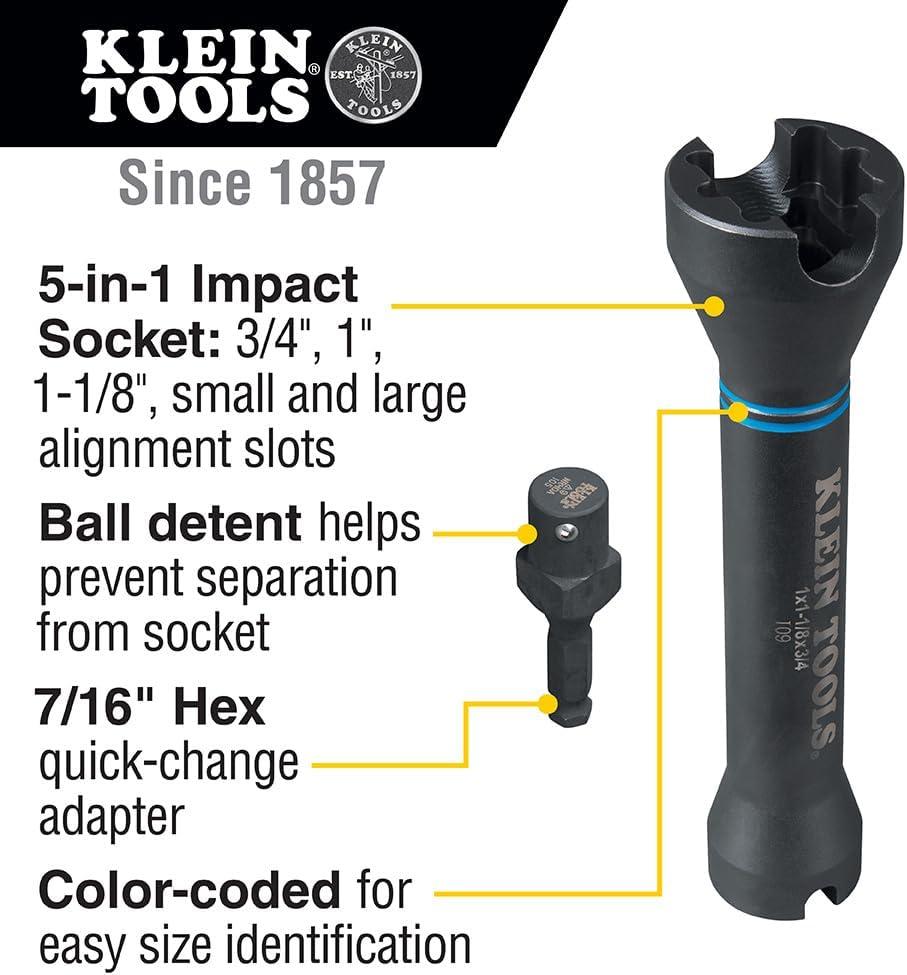 imageKlein Tools NRHD4 Impact Socket Set 4in1 SAE Socket Wrench 4 Point Sockets 34 1316 1 118Inch Sockets and 716Inch Hex Adapter5in1