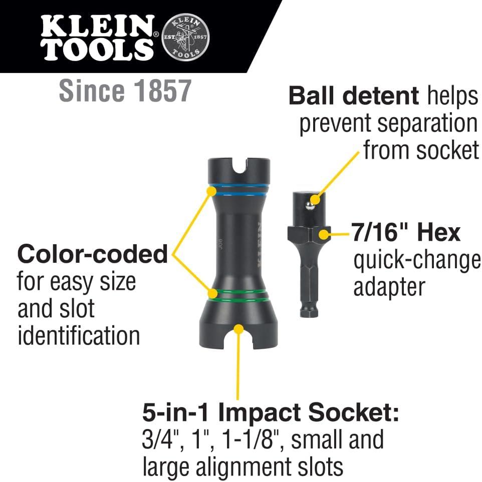 imageKlein Tools NRHD4 Impact Socket Set 4in1 SAE Socket Wrench 4 Point Sockets 34 1316 1 118Inch Sockets and 716Inch Hex Adapter5in1 Mini