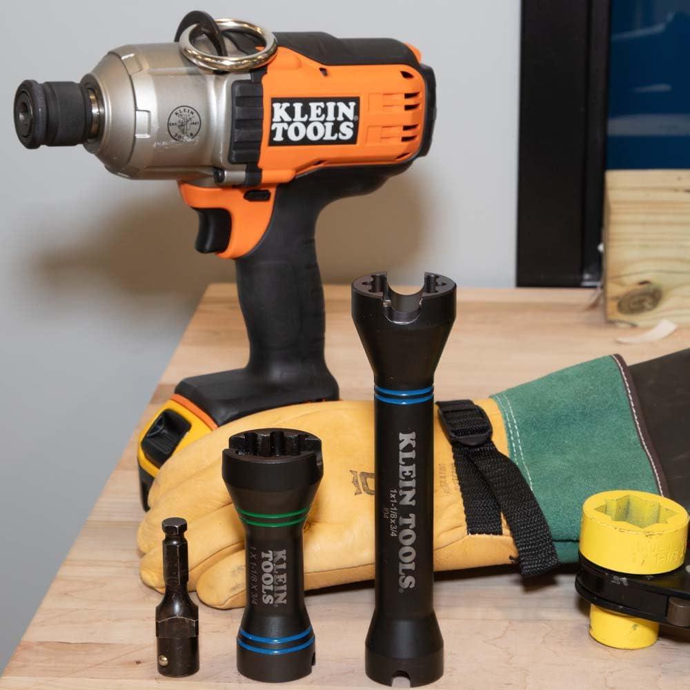 imageKlein Tools NRHD4 Impact Socket Set 4in1 SAE Socket Wrench 4 Point Sockets 34 1316 1 118Inch Sockets and 716Inch Hex Adapter5in1 Mini
