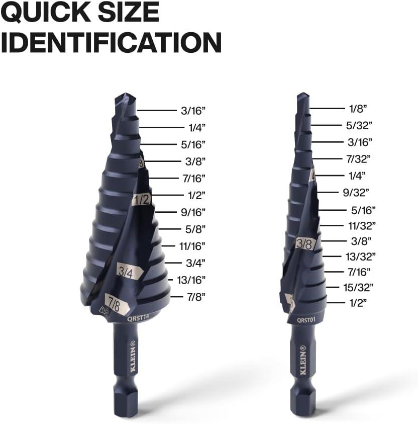 imageKlein Tools QRST2S QuickRelease Step Bit Set 3Piece Durable Aluminum Titanium Coating ImpactRated Hex Shank
