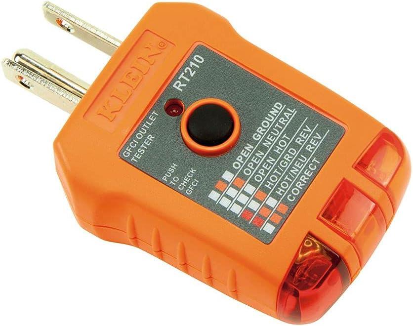 imageKlein Tools RT210 Outlet Tester Receptacle Tester for GFCI  Standard North American AC Electrical Outlets Detects Common Wiring Problems