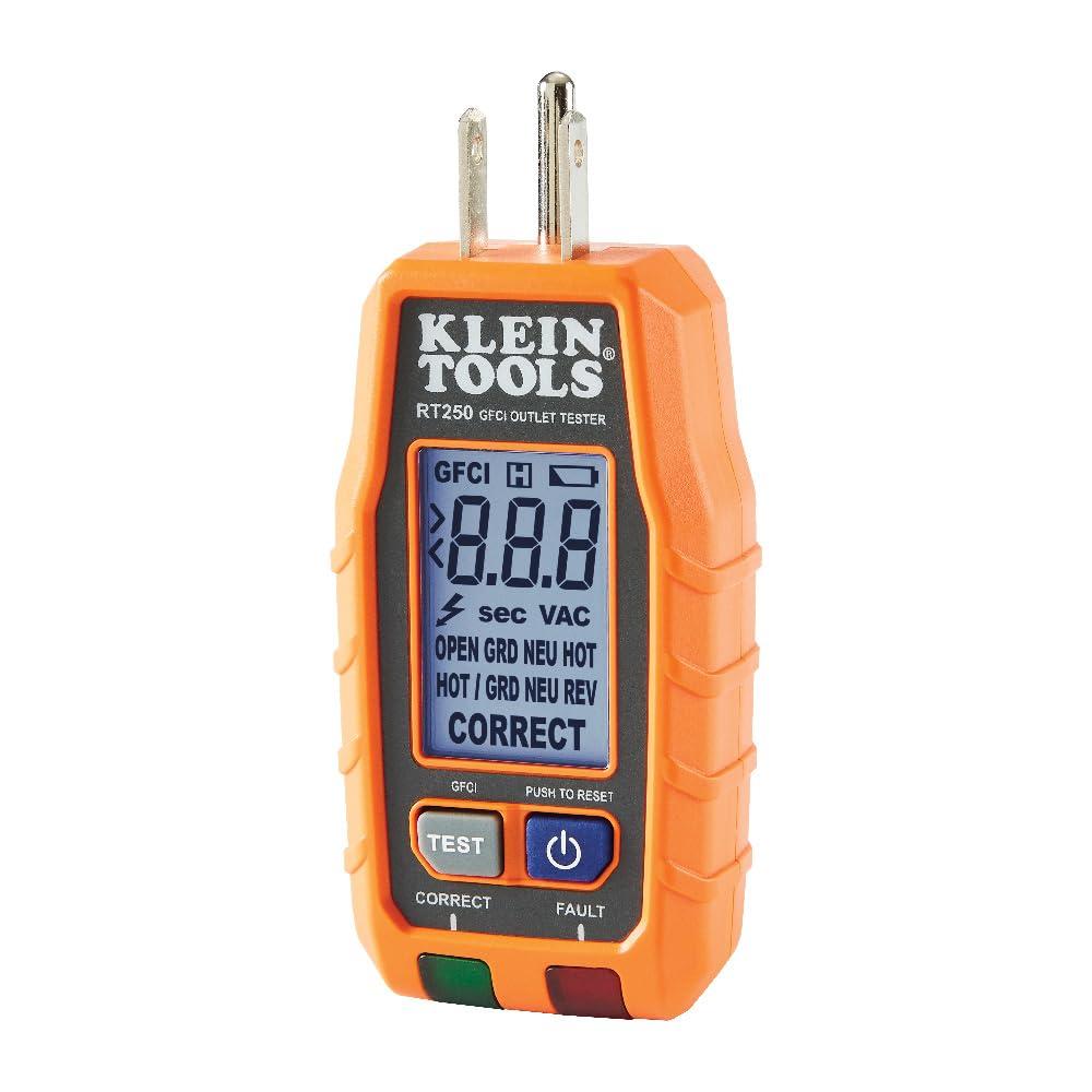 imageKlein Tools RT250 GFCI Outlet Tester with LCD Display Electric Voltage Tester for Standard 3Wire 120V Electrical ReceptaclesReceptacle Tester