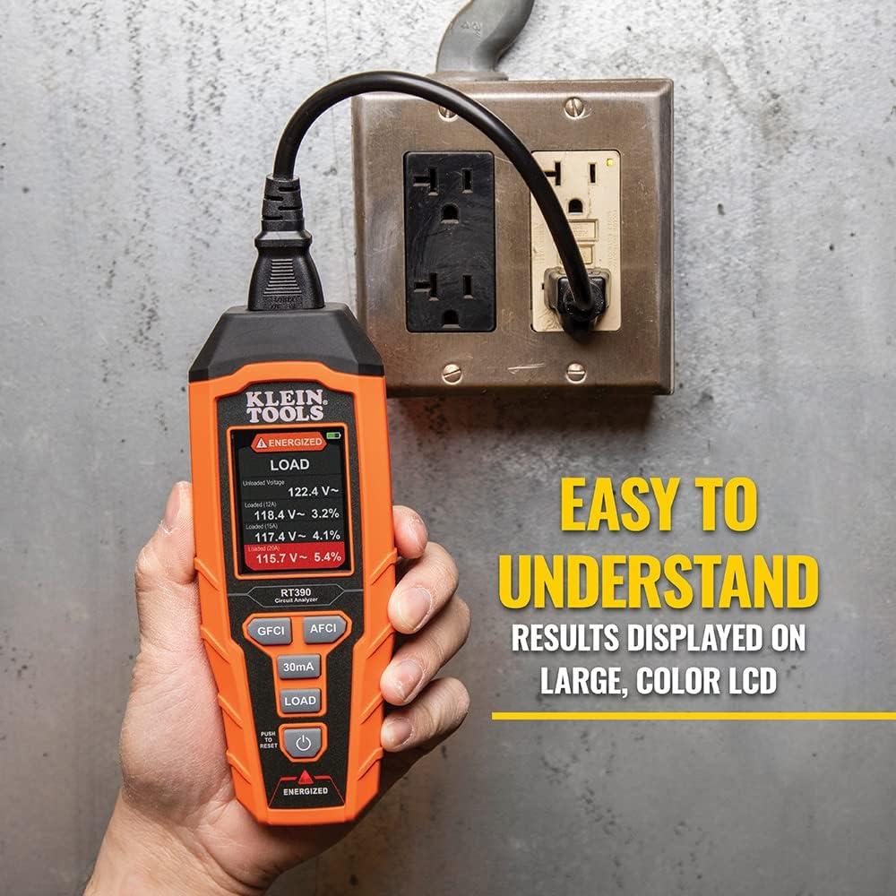 imageKlein Tools RT390 Circuit Analyzer with Large LCD Identifies Wiring Faults GFCI and AFCI Tester Voltage Drop Displays Trip Time