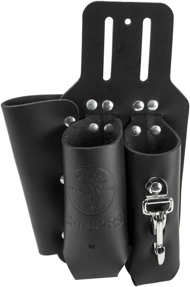 imageKlein Tools S5118PRS Leather Tool Holder with 3 Pockets for Pliers Folding Rule Screwdriver and Knife Snap Fits Belts up to 2Inch Wide