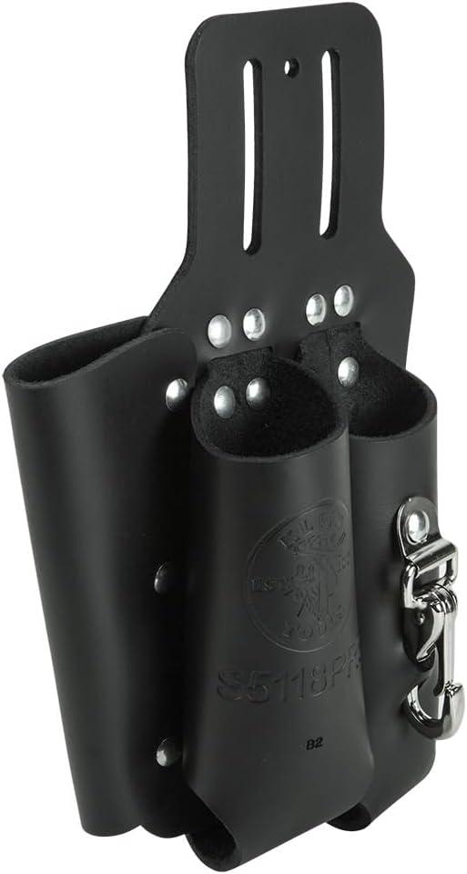 imageKlein Tools S5118PRS Leather Tool Holder with 3 Pockets for Pliers Folding Rule Screwdriver and Knife Snap Fits Belts up to 2Inch Wide