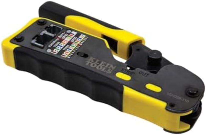 imageKlein Tools VDV226110 Ratcheting Modular Data Cable Crimper  Wire Stripper  Wire Cutter for RJ11RJ12 Standard RJ45 PassThru ConnectorsCrimper