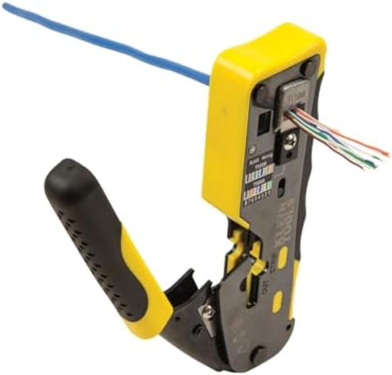 imageKlein Tools VDV226110 Ratcheting Modular Data Cable Crimper  Wire Stripper  Wire Cutter for RJ11RJ12 Standard RJ45 PassThru ConnectorsCrimper