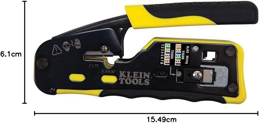 imageKlein Tools VDV226110 Ratcheting Modular Data Cable Crimper  Wire Stripper  Wire Cutter for RJ11RJ12 Standard RJ45 PassThru ConnectorsCrimper