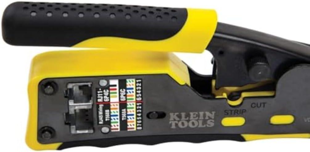 imageKlein Tools VDV226110 Ratcheting Modular Data Cable Crimper  Wire Stripper  Wire Cutter for RJ11RJ12 Standard RJ45 PassThru ConnectorsCrimper