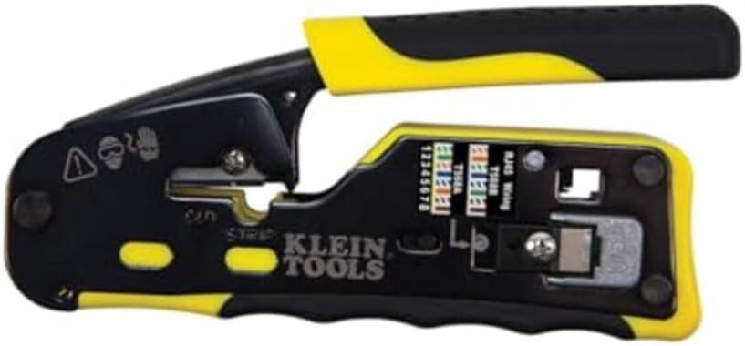 imageKlein Tools VDV226110 Ratcheting Modular Data Cable Crimper  Wire Stripper  Wire Cutter for RJ11RJ12 Standard RJ45 PassThru ConnectorsCrimper