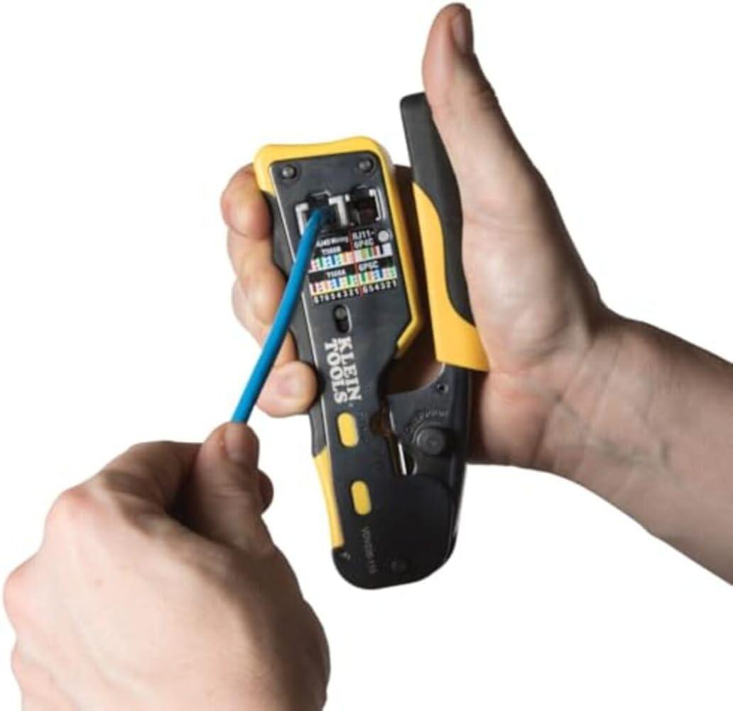 imageKlein Tools VDV226110 Ratcheting Modular Data Cable Crimper  Wire Stripper  Wire Cutter for RJ11RJ12 Standard RJ45 PassThru ConnectorsCrimper