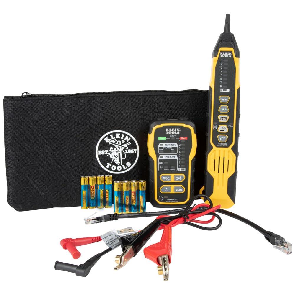 imageKlein Tools VDV500920 Wire Tracer Tone Generator and Probe Kit Continuity Tester for Ethernet Internet Telephone Speaker Coax Video and Data Cables RJ45 RJ11 RJ12Digital and Analog