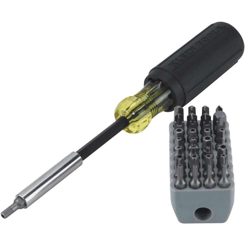 imageKlein Tools 32510 Magnetic Multibit Screwdriver with Sturdy Torx Hex Spanner TriWing Torq and Nut Tamperproof Bits and Storage BlockScrewdriver