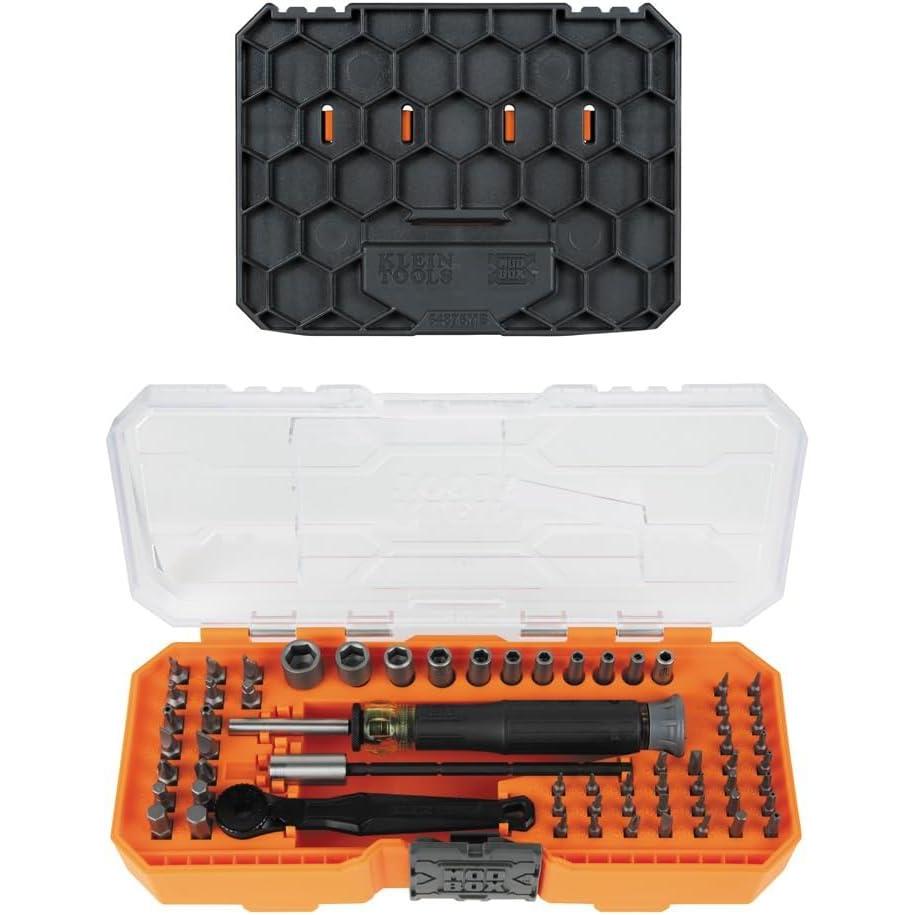 imageKlein Tools 32787 64Piece MicroRatchet Bit Precision Driver Set with Modular Case Magnetic Precision Standard Bits and Nut DriversMODbox Ratchet  Driver Set