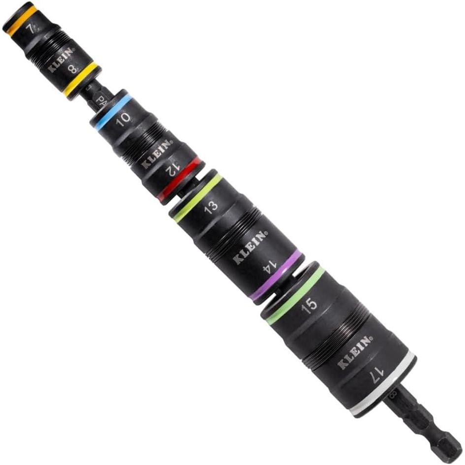imageKlein Tools 32934 Impact Driver 9in1 SAE Impact Socket Set 4 Flip Sockets with 14 516 38 716 12 916 58 and 34Inch Nut Driver Sizes with Bit Holder 612Inch Shaft8in1 Metric