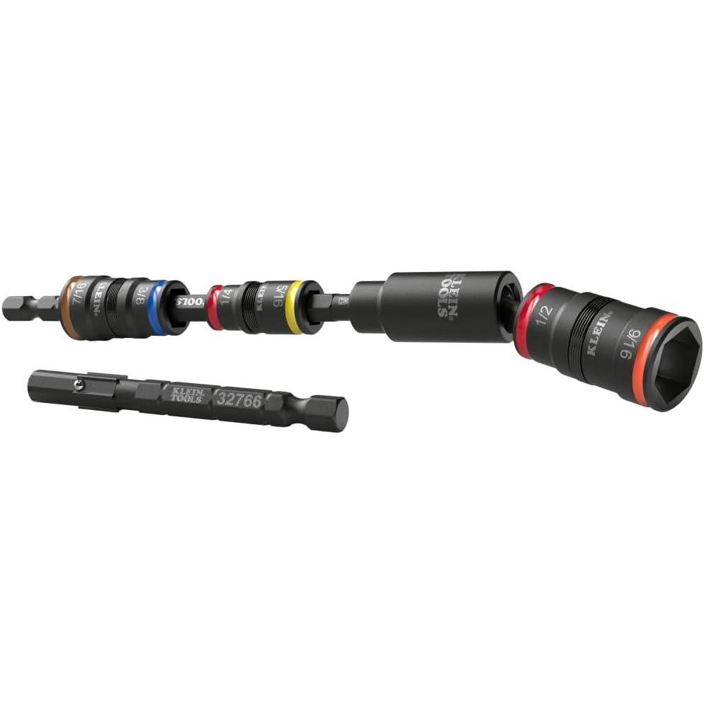 imageKlein Tools 32984 Impact Flip Socket Set with Swivel Adapter 6Piece 25Degree Swivel Head SAE Hex Sizes Nut Driving ImpactRated6in1 Swivel