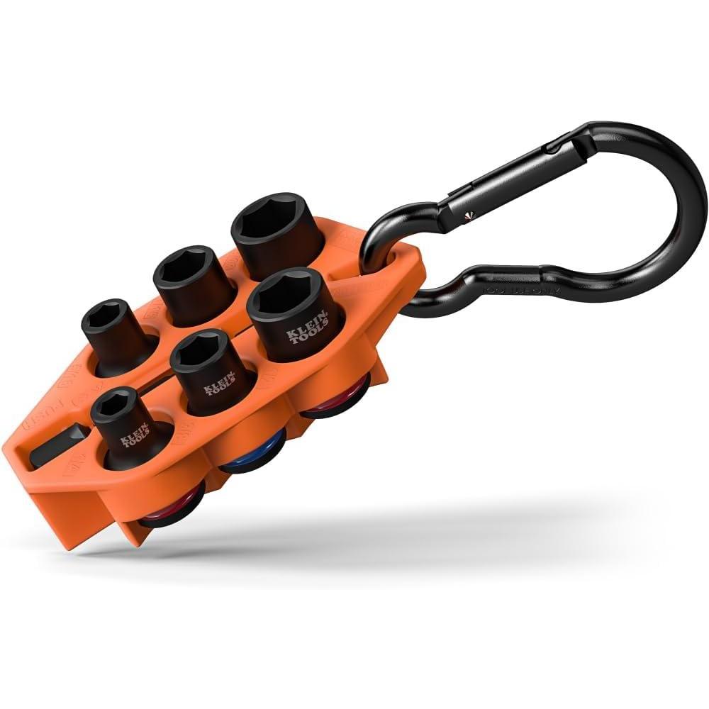 imageKlein Tools 33808 GrabAndGo Impact Socket Set SAE 7Piece Set with Sleeve Carabiner and 38Inch Drive ColorCoded 14 516 38 716 12 and 916Inch Sockets7Piece