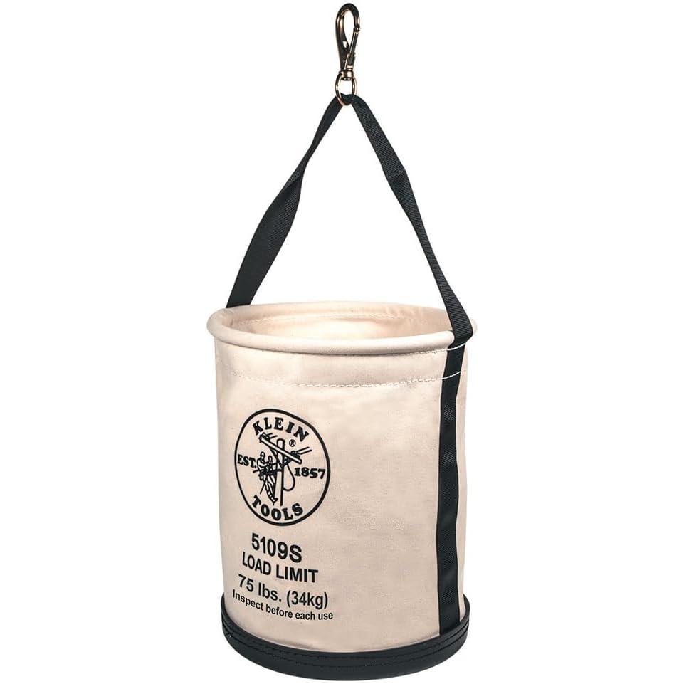 imageKlein Tools 5109S Canvas Bucket Straight Wall Tool Bucket Swivel with Swivel Snap 75Pound Load RatedSwivel Snap Hook