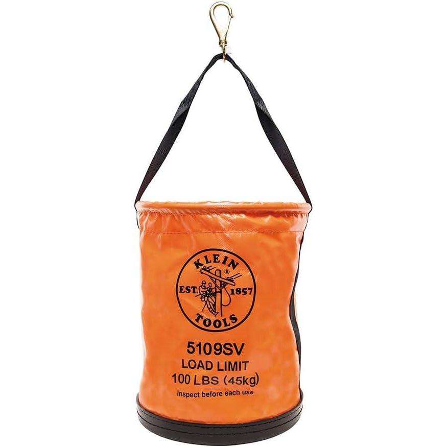 imageKlein Tools 5109S Canvas Bucket Straight Wall Tool Bucket Swivel with Swivel Snap 75Pound Load RatedVinyl with Swivel Snap Hook