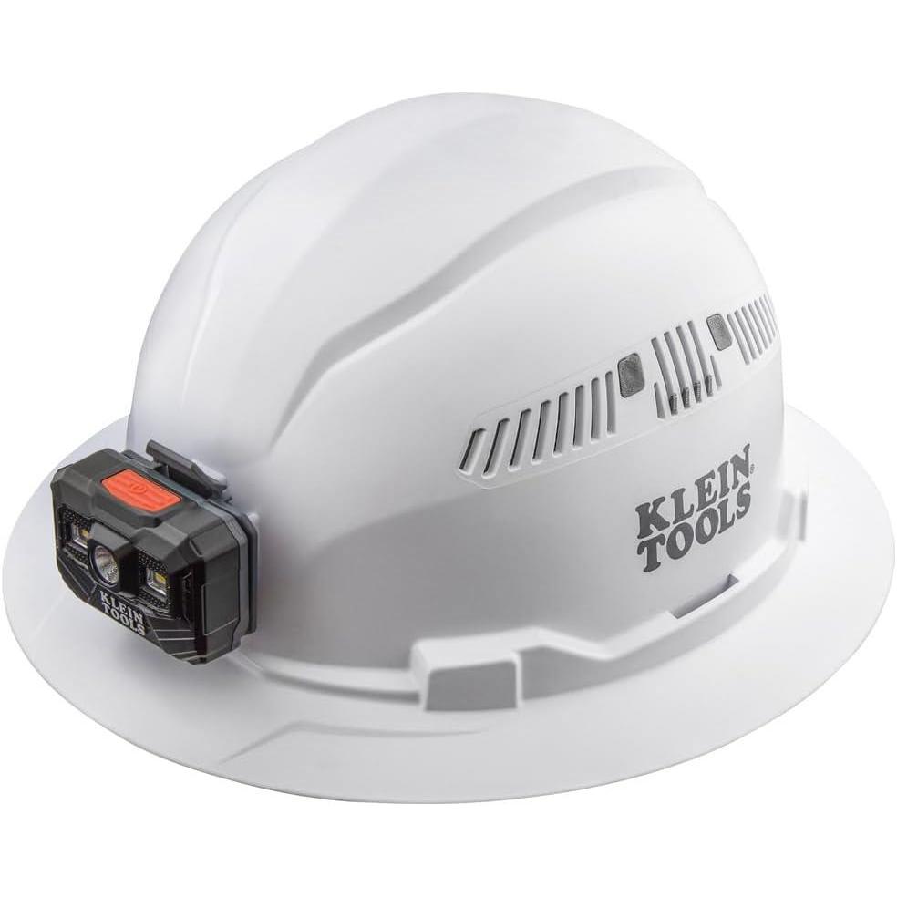 imageKlein Tools 60407 Hard Hat Light Vented Full Brim Style Padded SelfWicking OdorResistant Sweatband WhiteHard Hat wRechargeable Light