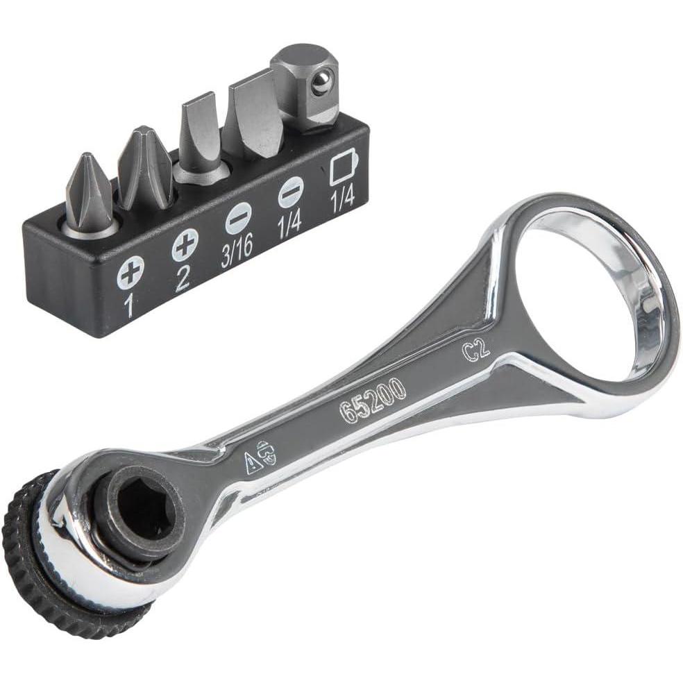 imageKlein Tools 65200 Ratchet Set 5Piece Mini Ratchet Set with Phillips Slotted and Adapter for Other Socket Sizes For Tight SpacesRatchet Set