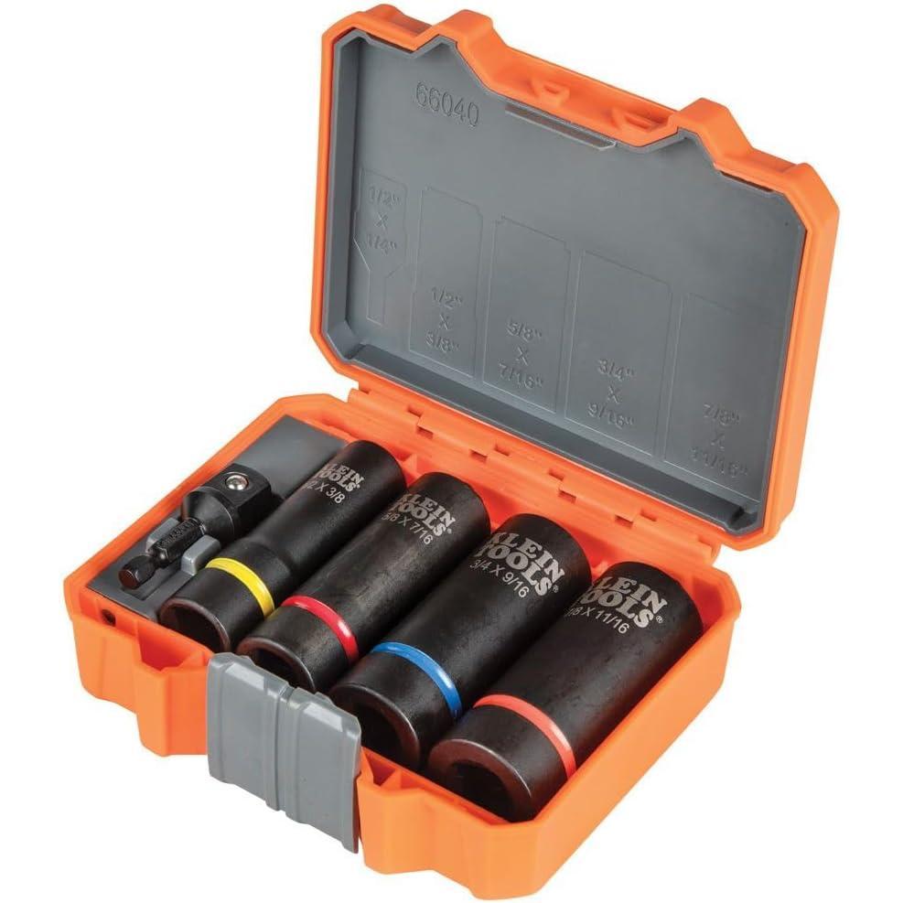 imageKlein Tools 66040 2in1 Impact Socket Set 5Piece Tool Set with 12Point Deep Sockets with 12Inch Drive Includes Tool Case5Piece Set