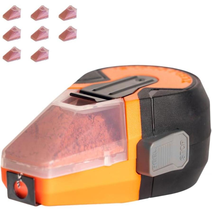 imageKlein Tools 80193 Chalk Line Tool and Red Capsules Kit 50Foot AutoRetracting Reel MessFree Refill Includes Nine 12Oz Red Chalk Capsules