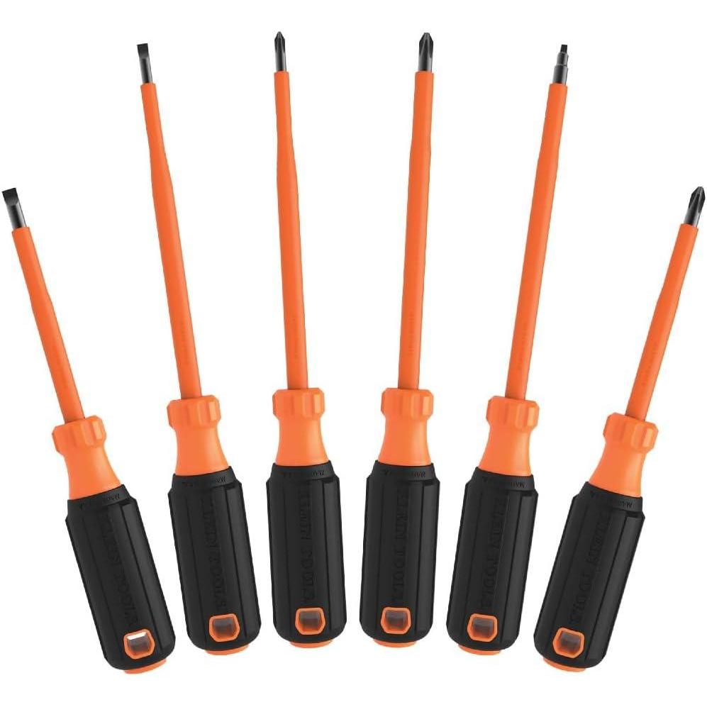 imageKlein Tools 85076INS Insulated Screwdriver Set Made in USA features 1000V Electricial Screwdrivers 3 Phillips and 2 Slotted and Square Tips 6Piece6Piece Set